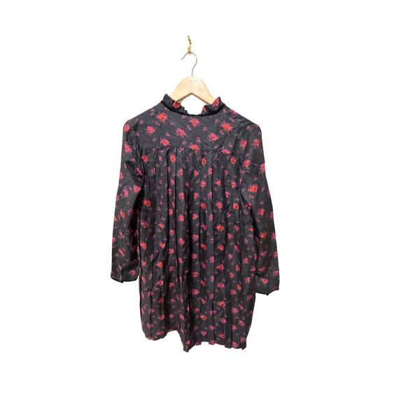 Alexander McQueen MCQ Black Silk Pleated Floral Babydoll‎ Dress Size10 - Picture 10 of 10